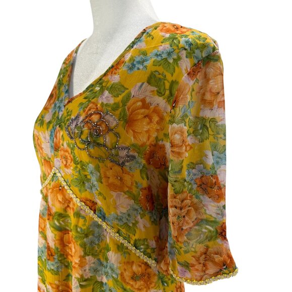 NWT Topshop Yellow Floral Maxi Dress – V-Neck Lace-Up Back, Beaded Detail - Picture 5 of 8